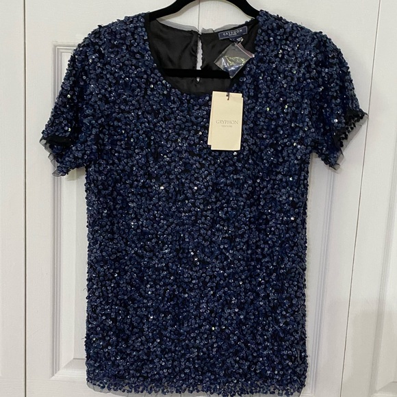 NWT GRYPHON New York Gilt Sequin Top Navy M - Picture 7 of 7